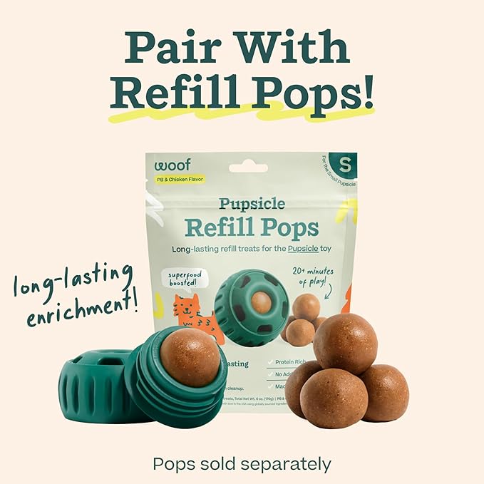 WOOF Pupsicle - Long-Lasting Interactive Dog Ball Toy to Keep Your Pup Busy and Distracted - Safe for Dogs - Low-Mess Design - Dog Toys for Small Dogs 10-25 lbs
