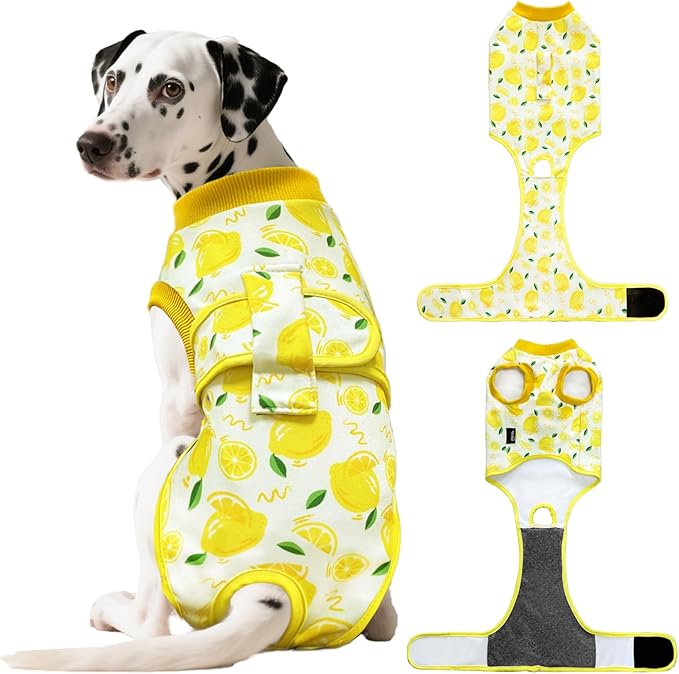 Dog Surgery Recovery Suit, Abdominal Surgical Suit for Male Female Dog Post Spay Neuter, Breathable Pet Onesie E-Collar & Cone Alternative, Surgery Shirt to Prevent Licking, Yellow, X-Small