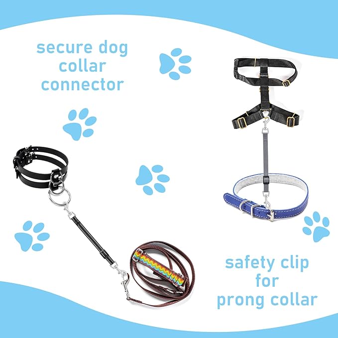 Cobee Reflective Nylon Prong Collar Clips, 2 Pcs Backup Safety Adjustable Dog Harness Connector, Double Ended Clasp Clip for Puppies (Black, Gray)