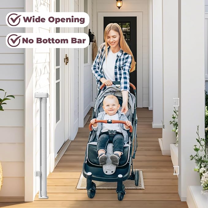 Retractable Baby Gates 2 Pack, 55" Wide Mesh Dog Gate Indoor, 34" Tall Gate for Stairs Doorways Hallways Deck, Child Pet Safety Gate for Indoor Outdoor Home Use, White