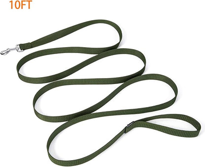 Strong Durable 10ft Nylon Dog Training Leash, 1 Inch Wide Traction Rope, for Small and Medium Dog (Military Green, 10 Feet)