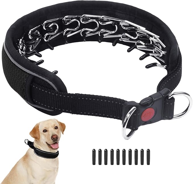 Martingale No Pull Dog Collar for Large Medium Dogs Training Walking, Heavy Duty Nylon Reflective Adjustable Anti Pull Slip Collar with Buckle M Black