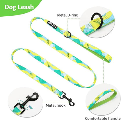Small Dog Harness and Leash Set of 6, No Pull Soft Lightweight Mesh Puppy Harness， Adjustable Cute Floral Pattern Pet Harness for Small Medium Dogs (Green Leaf, M)