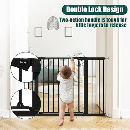 keny 29.7"-51.5" Extra Wide Baby Gate for Stairs, Easy Walk Thru Dog Gate with 21.1" Large Opening Door, Pressured Mounted No Drilling Pet Gate, 30" Tall, Black