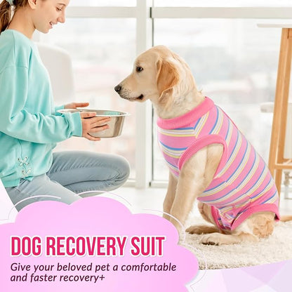 Lukovee Recovery Suit for Dogs, Onesie Surgery Recovery Suit for Female Male Dogs, Abdominal Wounds Cone E-Collar Alternative Prevent Licking Spay Recovery Suit (Pink Stripes,M)