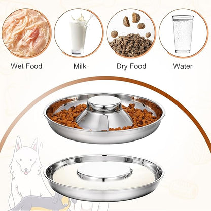 4 Pcs Stainless Steel Puppy Bowls, 10.2 Inch Silver Multiple Puppy Feeding Station, Non Skid Dog Food and Water Bowls for Weaning, Litter Feeding, and Slow Feeder Use