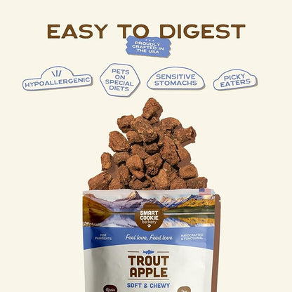 Smart Cookie All Natural Dog Treats - Trout & Apple - Training Treats for Dogs with Allergies, Sensitive Stomachs - Soft Dog Treats, Grain Free, Chewy, Human-Grade, Made in USA - 5oz, Pack of 3