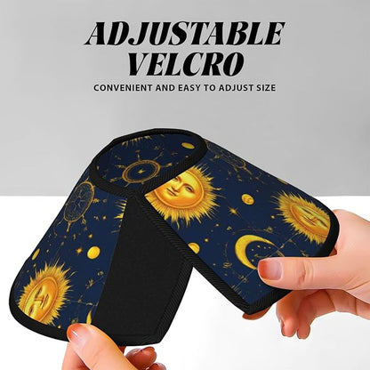Adjustable Pet Cone, Meet 998 Boho Chic Art Golden Sun Moon and Stars Over Blue Black Sky, Lightweight Recovery Collar, Cats, Puppies, Dogs