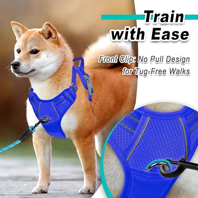 BARKBAY Dog Harness No Pull Mesh for Large Dogs - Adjustable, Reflective, Comfortable, No Choke, Heavy-Duty - Perfect for Outdoor Training, Walking, and Hiking-Strong&Durablee- XL & Sapphire Blue Mesh