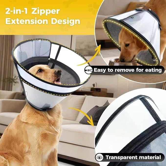 Upgraded Dog Cone Collar for Dogs After Surgery, Soft Transparent Pet Recovery Collar for Large Medium Small Dogs, Depth Adjustable Dog Cone Collar, Elizabethan Collar (XL, Black)