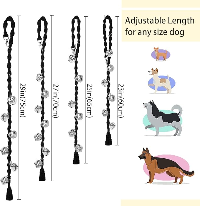 Dog Bells to Go Outside & Puppy Potty Training, Adjustable Dog Door Bell Ring to Go Potty, Handmade with Premium Yarn. Twisted Style, Black 2 Count