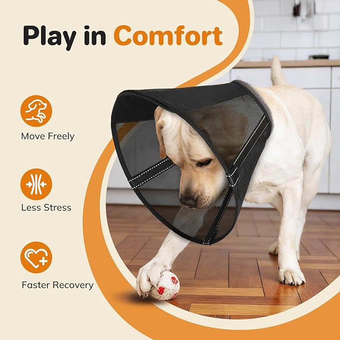 Breathable Mesh Dog Cone Collar for Surgery, Soft Elizabethan Recovery Alternative to Stop Licking,Pet Neck Collar for Large Medium Small Breeds(Black,4)