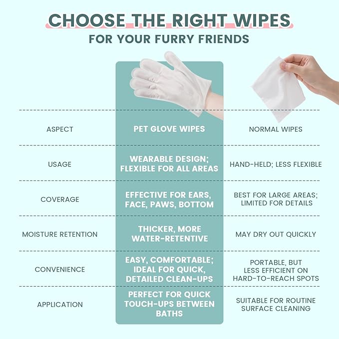 IMMHABI 100 Pcs Pet Glove Wipes, Cleaning & Deodorizing for Dogs & Cats, Hypoallergenic Dog Bath Wipes with Natural Persimmon Tannin, Unscented Wipes for Ears, Fur, Paws