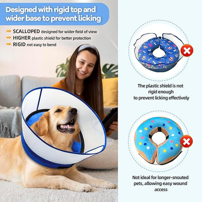 2-in-1 Upgraded Inflatable Dog Cone Collar with Detachable Anti-Licking Shield, Soft Adjustable Elizabethan Collar for Dogs After Surgery (M+, Blue)