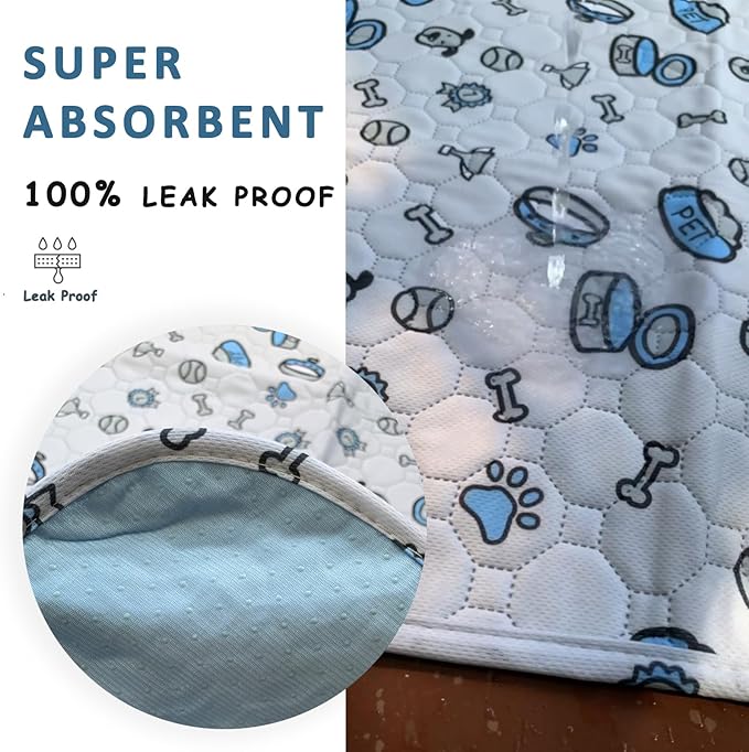 Washable Pee Pads for Dogs, 2 Pack Reusable Puppy Pads, Absorbent Whelping Pads with Bone Print, Non-Slip Waterproof Pet Training Pads for Couch, Crate, Potty Training - 41x41in