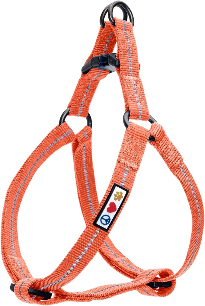 Pawtitas Recycled Reflective Step-in Dog Harness – Adjustable No-Pull Vest for Puppies to Seniors, Safe & Comfortable L Coral