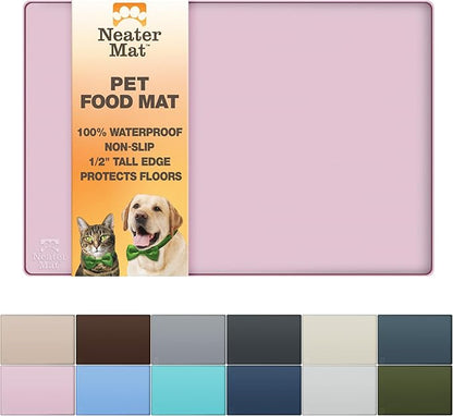 Neater Pet Brands Neater Mat Pet Mats for Food and Water, Cat & Dog Bowl Mat Waterproof Silicone, Feeding Tray, Dog Food Mats for Floors, Placemat w/Raised Edge for Under Bowls, 19” x 12”, Light Pink
