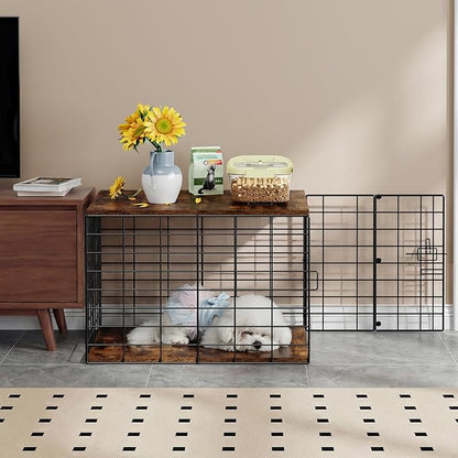 24 Inch Small Dog Crate Furniture - All-Season Indoor Dog Kennel with Wooden Top & Thickened Metal Wire, Cage for Small Dogs & Puppies Under 20 lbs. Fits Living Room, Bedroom, Hallway.