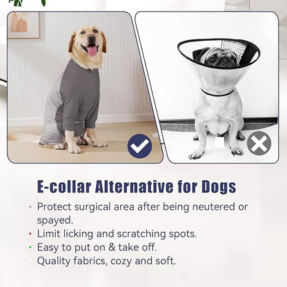 Dog Recovery Suit for Surgery Dog Onesie for Female and Male E-Collar Alternative Anti Shedding Pajamas Long Sleeve Claming Bodysuit Gray L