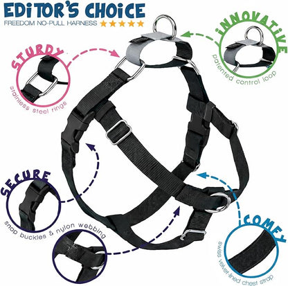 2 Hounds Design Freedom No Pull Dog Harness, Adjustable Harness, Easy Walking & Comfortable Control, Fits Small, Medium & Large Dogs, Solid Colors, Made in USA, 5/8" XS, Black