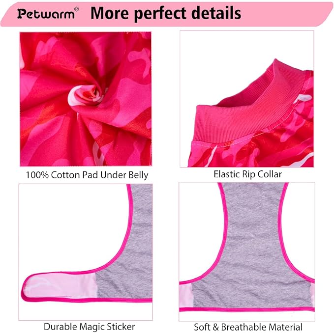 PetWarm Dog Surgery Recovery Suit Male, Pet Surgical Recovery Onesies Suit Surgery Suit for Dogs Professional Dog Abdominal Wounds Bandages, Camouflage Pattern, Pink, S