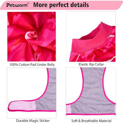 PetWarm Dog Surgery Recovery Suit Male, Pet Surgical Recovery Onesies Suit Surgery Suit for Dogs Professional Dog Abdominal Wounds Bandages, Camouflage Pattern, Pink, S