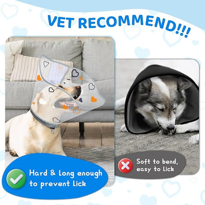 Dog Cone After Surgery - Soft, Comfortable, Adjustable Recovery Collar for Large, Medium, Small Dogs - Stop Licking with Soft Protect Edge (Love, XS)