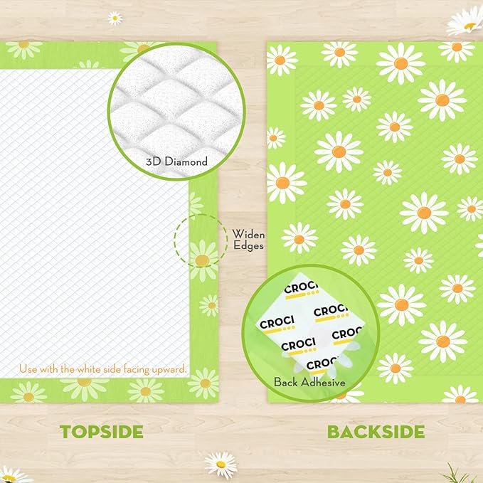 CROCI Dog Pads Extra Large 36x36in Daisy Pattern, Puppy Pads with Adhesive Tabs Super Absorbent Up to 11 Cups, Disposable (30 Counts)