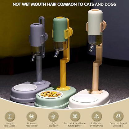Pet Standing Water Dispenser Cat Dog Standing Ceramic Bowl Automatically Feeding Water Height Adjustable Detachable Pole (White, Large)