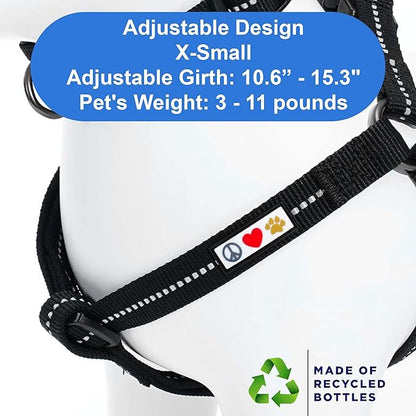 Pawtitas Recycled Reflective Step-in Dog Harness – Adjustable No-Pull Vest for Puppies to Seniors Safe & Comfortable XS Black