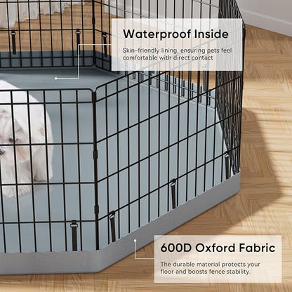 PJYuCien Dog Playpen with Bottom Pad - Metal Foldable Exercise Pen, 8 Panels 24" H x 24" W Indoor Outdoor Pet Fence Puppy Crate Kennel, Gray