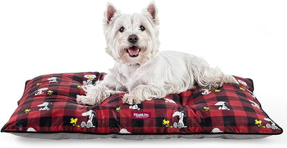 Berkshire Peanuts® Square Dog Bed, Suedemink Fleece Pet Mat with Waterproof & Non-Slip Bottom, Soft Plush Dog Mat for Crate, Couch, or Floor, Machine Washable(Snoopy Everyday Buffalo Plaid, Medium)