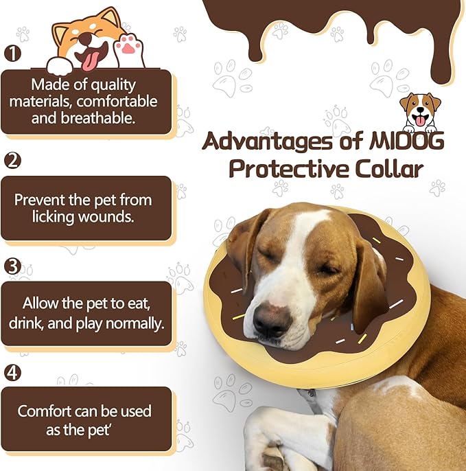 MIDOG Soft Inflatable Dog Cone, Donut E-Collar Alternative for After Surgery, Prevents Licking, Allowing Normal Eating & Vision, Comfortable Recovery Collar for Small Medium Large Dogs & Cats,Brown-XL