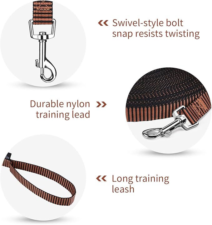 Hi Kiss Dog/Puppy Obedience Recall Training Agility Lead - 15ft 20ft 30ft 50ft 100ft Training Leash - Great for Training, Play, Camping, or Backyard(100ft,Black_Orange)