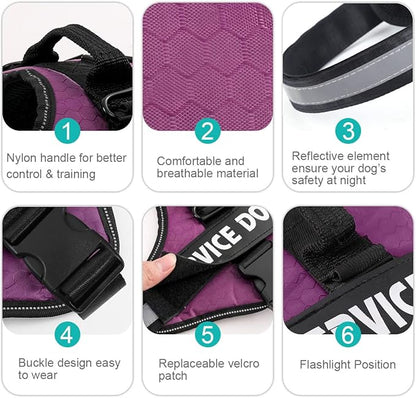 MUMUPET Service Dog Harness with 3M Reflective Safety, Easy Adjust & No-Pull Design - Breathable Nylon Handle for Small/Medium/Large Dogs