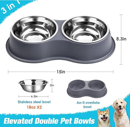Epetslove Dog Bowl Double Dog Water and Food Bowl Stainless Steel Bowls with Non-Slip Resin Station, Pet Feeder Bowls for Puppy Medium Dogs Cats