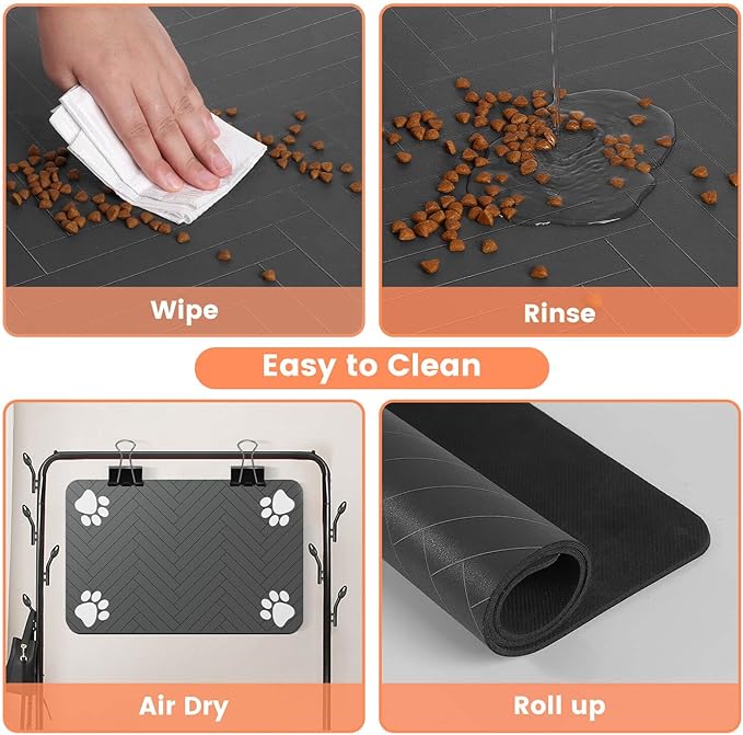Pet Feeding Mat-Absorbent Pet Placemat for Food and Water Bowl, with Waterproof Rubber Backing, Quick Dry Water Dispenser Mat for Dog and Cat (24"x16", Navy Blue)