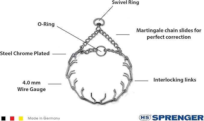 Herm Sprenger Prong Dog Training Collar Ultra-Plus Chrome Plated Steel Pet Pinch Collar No-Pull Collar for Dogs Anti Pull Training Collar Made in Germany 4mm x 25in Large