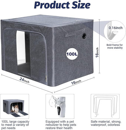 REDDOUDOU Pet Oxygen Chamber, Small Pet Incubator, Animal Nebulizer Box, Pets Delivery with Padded Cotton, Cat's Nest, Pets Nebulizer Accessories for Dogs, Cats, Puppies, Kittens(100L)