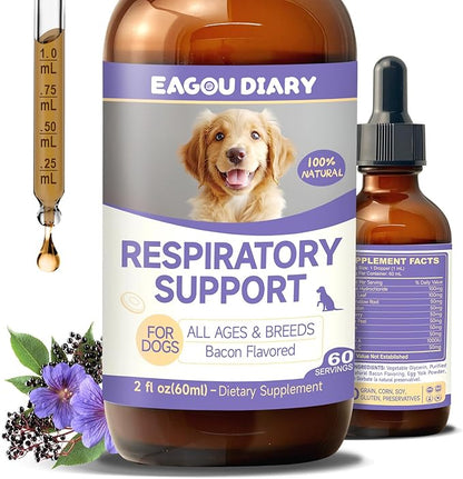 EagouDiary Dog Cough Treatment,Liquid Kennel Cough Treatment with Lysine, Mullein, Vitamins,Natural Supplement for Canine Respiratory, Sneezing, Dry, Wet & Barky Relief (60mL/2 Fl Oz)