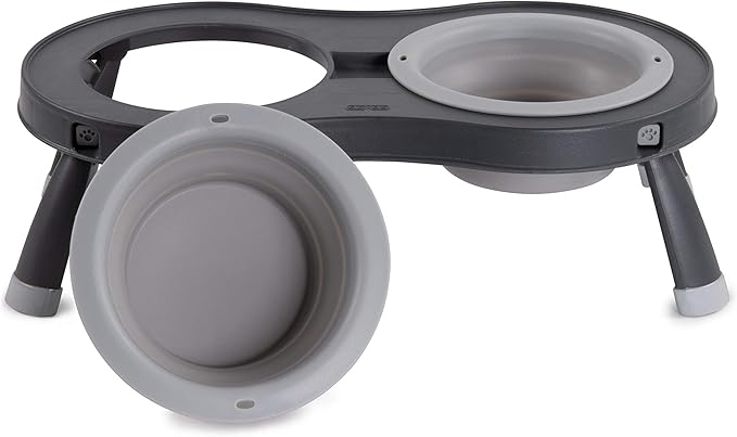 Dexas Pets Double Elevated Pet Feeder, Light Gray, Small/1 Cup Capacity Bowls (PW100432429)