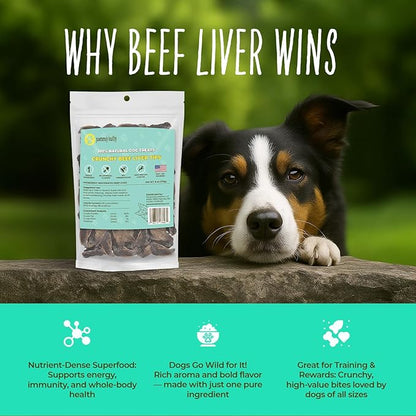 Pawsomely Healthy Crunchy Beef Liver Tips for Dogs – Natural Single-Ingredient Air-Dried Treat, High-Protein & Grain-Free, Made in USA - 6 oz