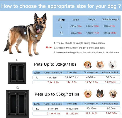 44/54cm Wide Dog Door for Wall, Auto Closing Indoor Pet Gate for Bedrooms/Kitchens/Entryway, Aluminum Alloy Frame with Plastic Doors Panel(Up to 55kg)