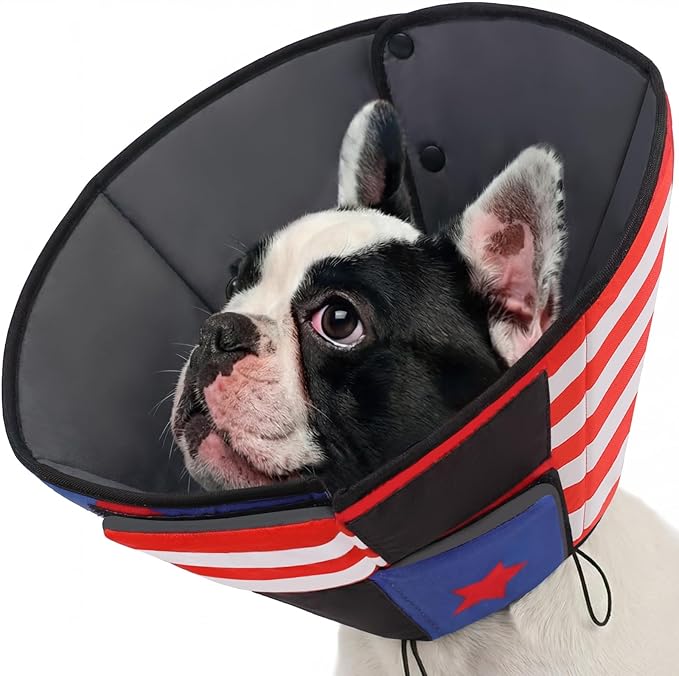 Queenmore Dog Cones for Small Dogs, Dog Cone Collar to Prevent Licking Wounds, Adjustable Comfy Cone for Dogs, Adjustable Elizabethan Collar for Pets, USAFlag S