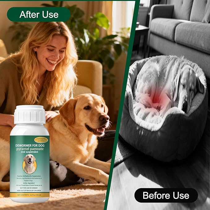 Dog Dewormer Liquid for Dogs for All wormers – Pyrantel Pamoate Dewormer for Roundworms & Hookworms, 120 mL (4.2 fl oz)