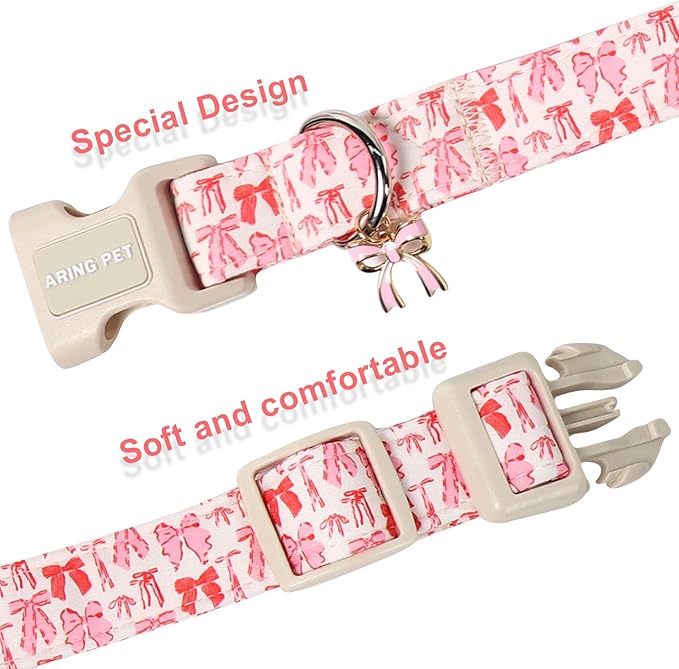 ARING PET Girl Dog Collar, Cute Spring Summer Pink Bow Puppy Pet Collars Necklace for Small Medium Large Female Dogs-XL