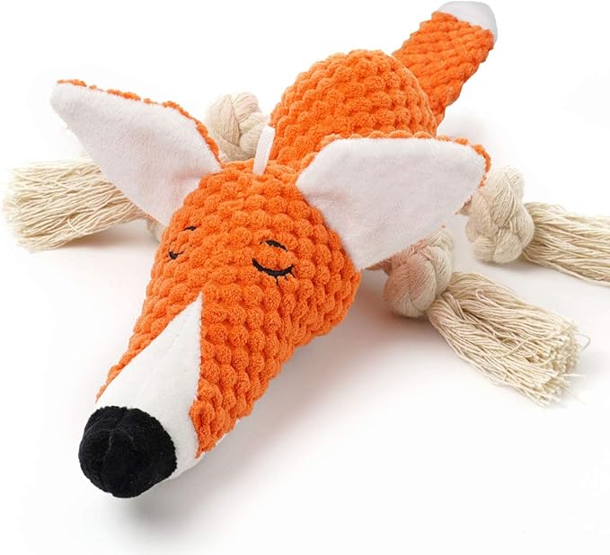Sedioso Cute Squeaky Dog Toy, Stuffed Plush Toy for Puppies, Durable Dog Chew Toy for Small, Middle, Large Breed (Orange Fox)
