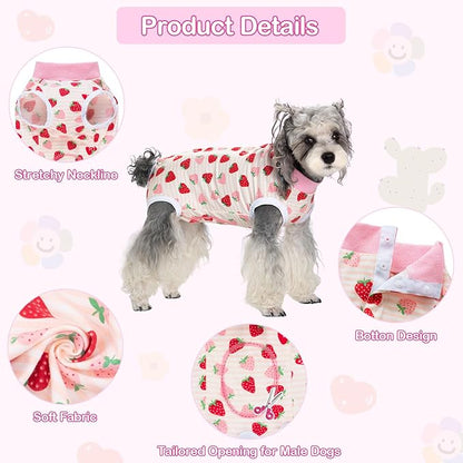Coppthinktu Recovery Suit for Dogs After Surgery, Dog Onesie Surgery Recovery Suit for Female Spay, Soft Surgical Pajamas Bodysuits for Puppy to Prevent Licking Dog Cone Alternative Strawber XL