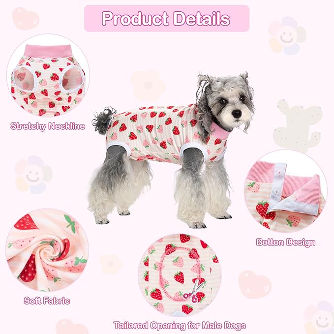 Coppthinktu Recovery Suit for Dogs After Surgery, Dog Onesie Surgery Recovery Suit for Female Spay, Soft Surgical Pajamas Bodysuits for Puppy to Prevent Licking Dog Cone Alternative Strawber S