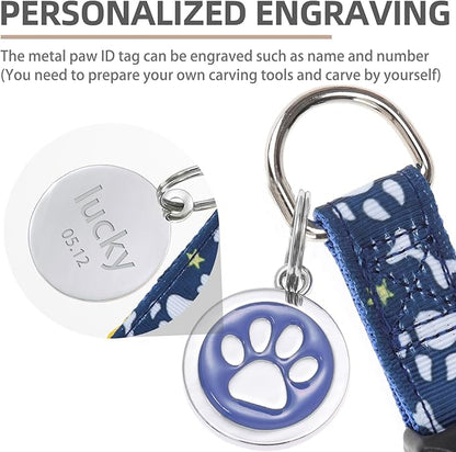 PUPTECK No Pull Dog Harness Soft Adjustable Basic Nylon Step in Puppy Vest Outdoor Walking with ID Tag, Blue Paw, S